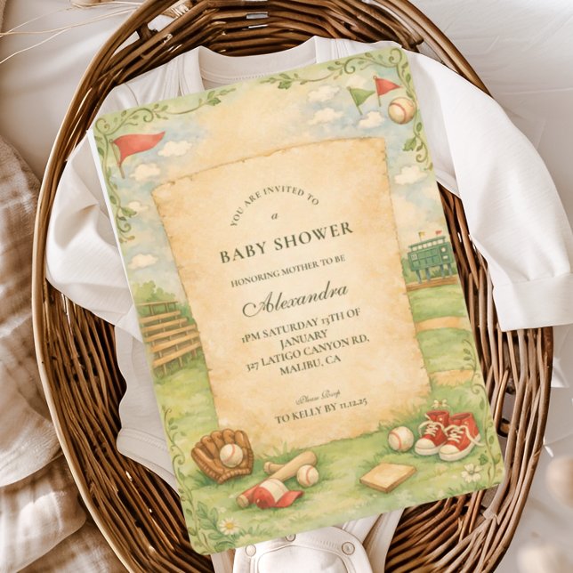 Vintage Baseball Storybook Baby Shower Invitation (Creator Uploaded)