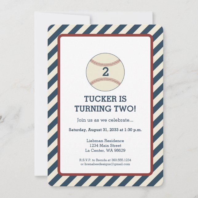 Vintage Baseball Stripe Party Invitation (Front)