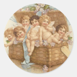 Vintage Basket Full Of Angel Cherubs Classic Round Sticker