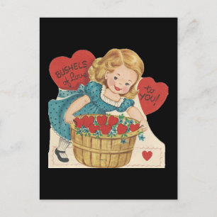 Vintage Basket Of Love Valentine Holiday Postcard