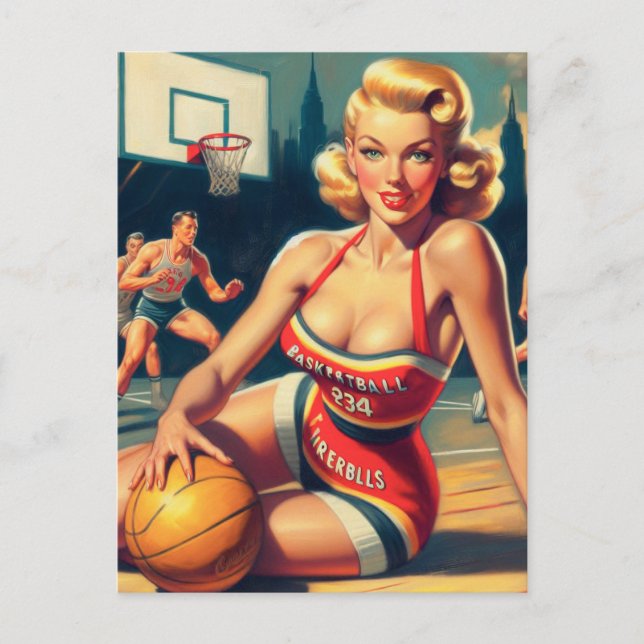 Vintage Basketball Girl Postcard (Front)