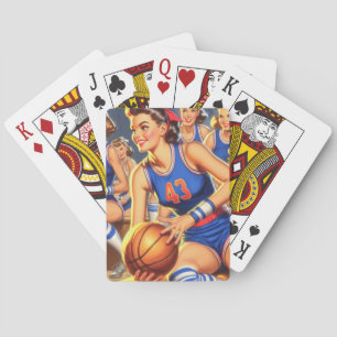 Vintage Basketball Girls Illustration Playing Cards