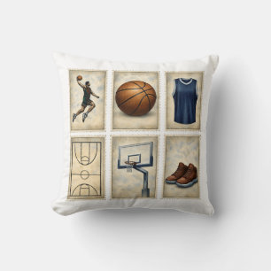 Vintage Basketball Stamps Sports Collection Cushion