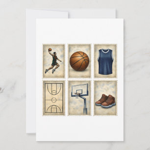 Vintage Basketball Stamps Sports Collection Invitation
