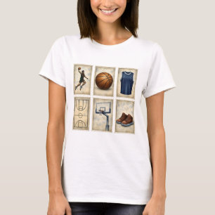 Vintage Basketball Stamps Sports Collection T-Shirt