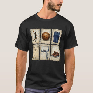 Vintage Basketball Stamps Sports Collection T-Shirt
