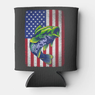 Vintage Bass Fishing 4th Of July American Flag  Can Cooler