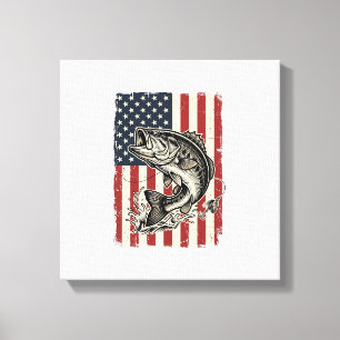 Vintage Bass Fishing American Flag Shirt Design_1 Canvas Print
