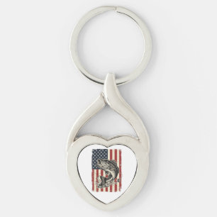Vintage Bass Fishing American Flag Shirt Design_1 Key Ring