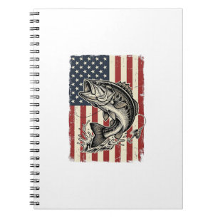 Vintage Bass Fishing American Flag Shirt Design_1 Notebook