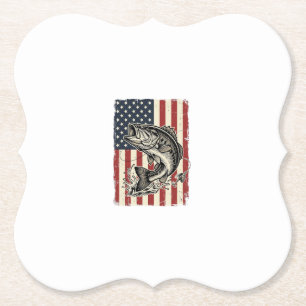 Vintage Bass Fishing American Flag Shirt Design_1 Paper Coaster