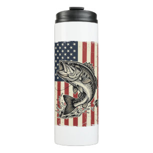 Vintage Bass Fishing American Flag Shirt Design_1 Thermal Tumbler