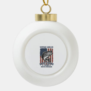 Vintage Bass Fishing American Flag Shirt Design (2 Ceramic Ball Christmas Ornament