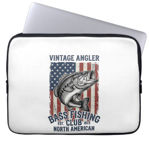 Vintage Bass Fishing American Flag Shirt Design (2 Laptop Sleeve