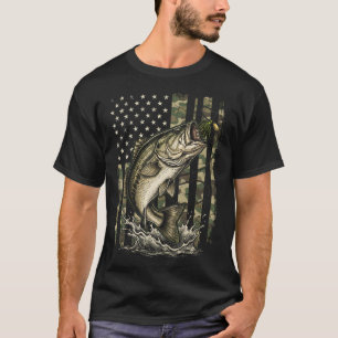 Vintage Bass Fishing US American Flag Camo T-Shirt