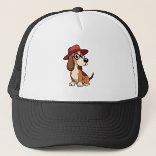 Vintage Basset Hound Cartoon in Red Hat Cute Dog I