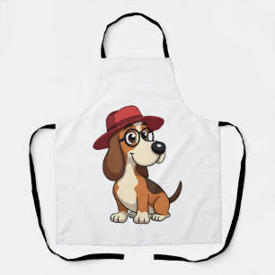 Vintage Basset Hound Cartoon in Red Hat Cute Dog I Apron