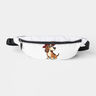 Vintage Basset Hound Cartoon in Red Hat Cute Dog I Bum Bags