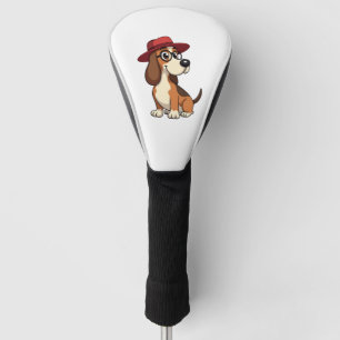 Vintage Basset Hound Cartoon in Red Hat Cute Dog I Golf Head Cover
