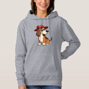 Vintage Basset Hound Cartoon in Red Hat Cute Dog I Hoodie