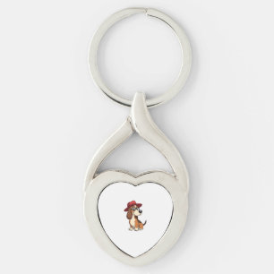 Vintage Basset Hound Cartoon in Red Hat Cute Dog I Key Ring