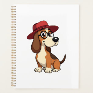Vintage Basset Hound Cartoon in Red Hat Cute Dog I Planner