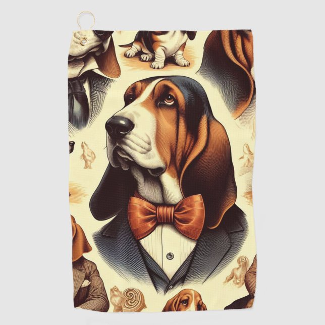 Vintage Basset Hound  Illustration Golf Towel (Front)