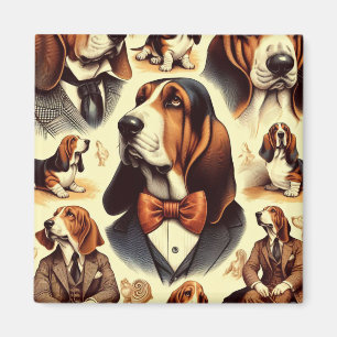 Vintage Basset Hound Illustration Magnet