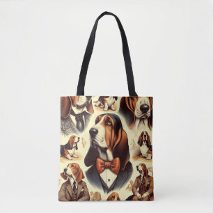 Vintage Basset Hound  Illustration Tote Bag