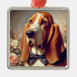 Vintage Basset Hound Painting Metal Tree Decoration