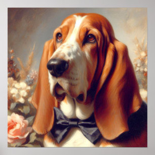 Vintage Basset Hound Painting Poster