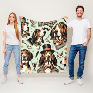 Vintage Basset Hound Seamless Fleece Blanket