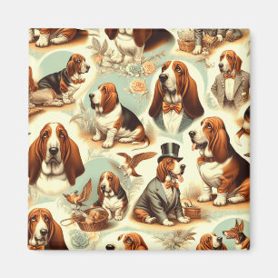 Vintage Basset Hound  Seamless Illustration Magnet