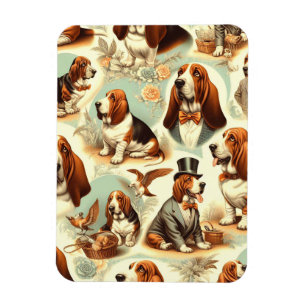 Vintage Basset Hound Seamless Illustration Magnet
