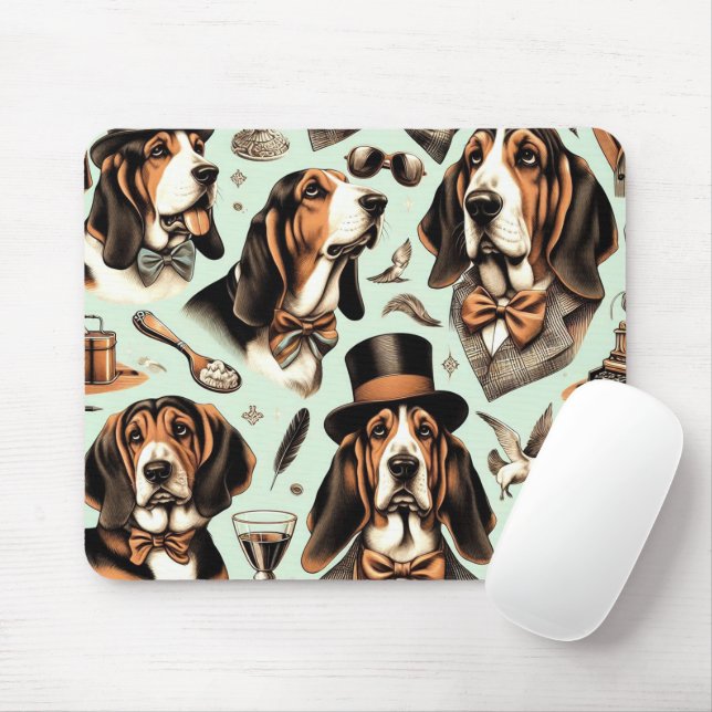 Vintage Basset Hound  Seamless Mouse Pad (With Mouse)