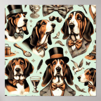 Vintage Basset Hound Seamless