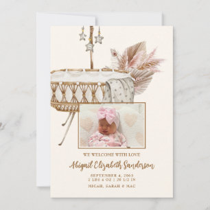 Vintage Bassinet Pampas Photo Birth Announcement