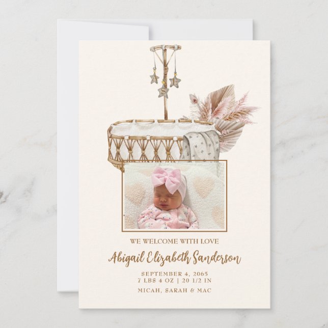 Vintage Bassinet Photo Birth Announcement  (Front)