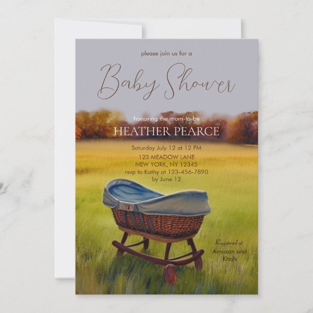 Vintage Bassinet Watercolor Fall Baby Shower Invitation (Front)