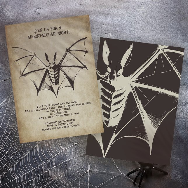 Vintage Bat Halloween Party Invitation (Creator Uploaded)