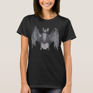 Vintage Bat Illustration Ladies Black Tshirt
