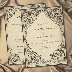 Vintage Bat Until Death Black Parchment Two Side Invitation