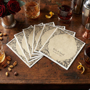 Vintage Bat Until Death Black Parchment Wedding Napkin