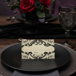 Vintage Bat Until Death Black Parchment Wedding Place Card