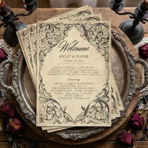 Vintage Bat Until Death Black Parchment Wedding Programme
