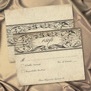 Vintage Bat Until Death Black Parchment Wedding RSVP Card