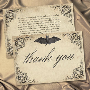 Vintage Bat Until Death Black Parchment Wedding Thank You Card