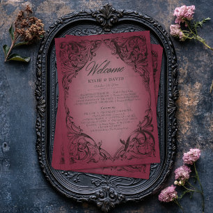 Vintage Bat Until Death Burgundy Wedding Programme