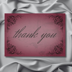 Vintage Bat Until Death Burgundy Wedding Thank You Card