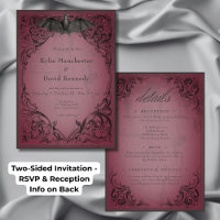 Vintage Bat Until Death Burgundy Wedding Two Sided